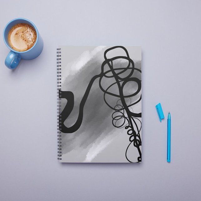 Caderno Espiral Na grade: Cinza Abstrato, Preto e Branco (Criador carregado)