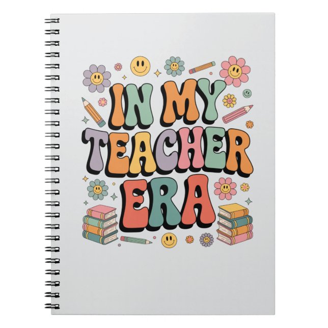 Caderno Espiral Na minha era de professor - Retro Groovy 70 (Frente)