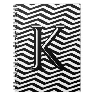 Caderno Espiral Na moda Black White Chevron Stripe Monograma Perso