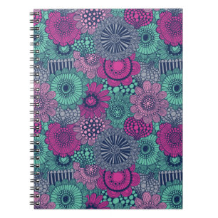 Caderno Espiral Na moda brilhante padrão de flores lindas