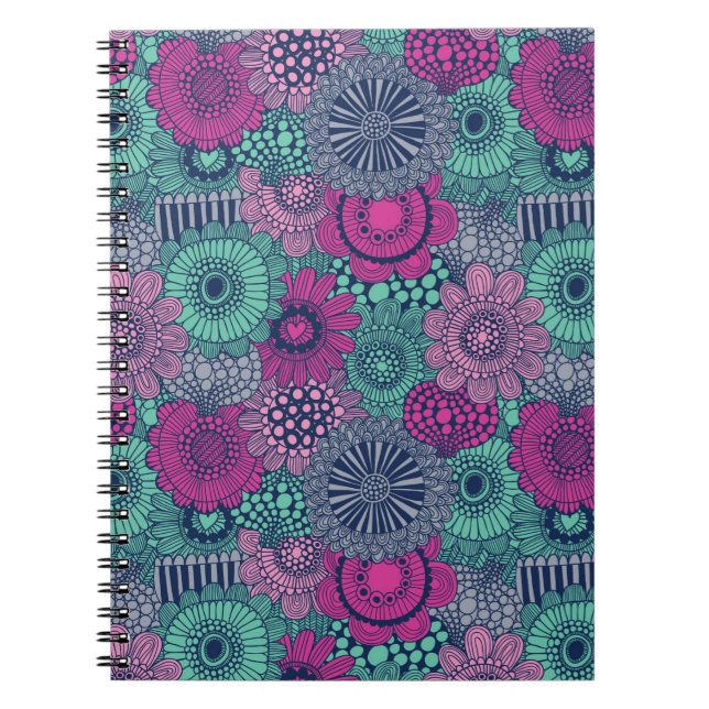 Caderno Espiral Na moda brilhante padrão de flores lindas (Frente)