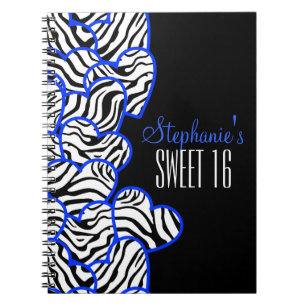 Caderno Espiral Na moda Cobalt Sweet 16 Zebra Heart Design