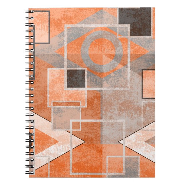 Caderno Espiral Na moda de cinza de laranja geométrico (Frente)