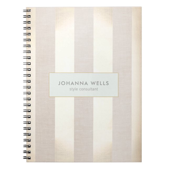 Caderno Espiral Na moda Elegante Beige Linen e Dourado Strike (Frente)