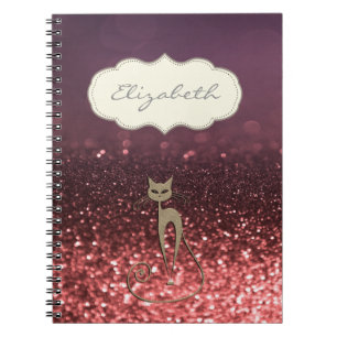 Caderno Espiral Na moda Elegante, Glittery Bokeh, Cat