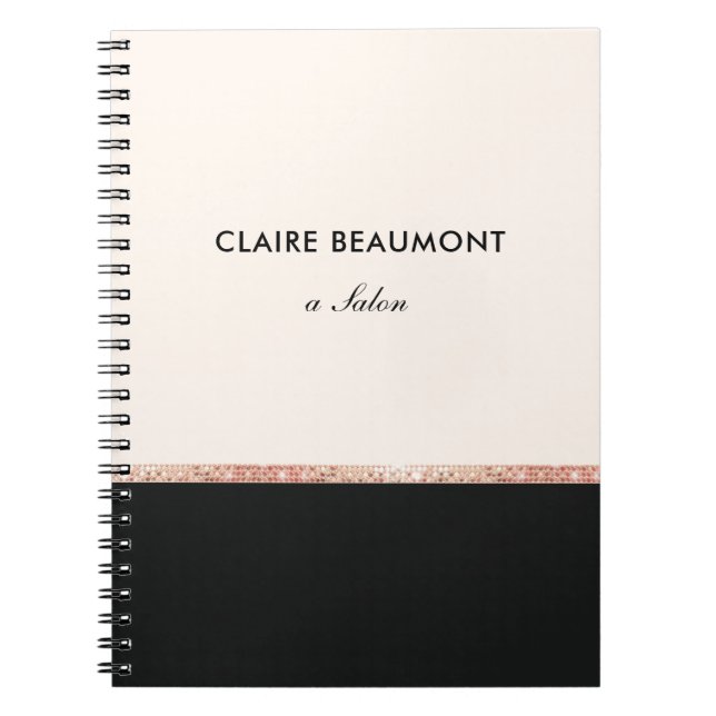 Caderno Espiral Na moda Modern Rosa de Sequência Dourada Preto (Frente)