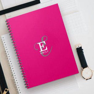 Caderno Espiral Na moda Moderno Monograma Tipografia Rosa Quente