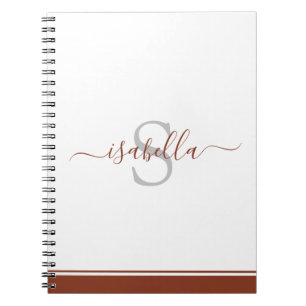 Caderno Espiral Na moda Moderno Simples, Monograma, ferrugem Elega