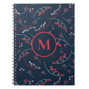 Caderno Espiral Na moda monograma vermelho marinho azul