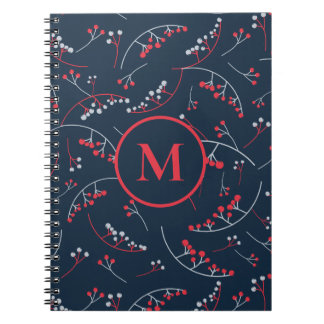 Caderno Espiral Na moda monograma vermelho marinho azul