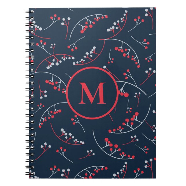 Caderno Espiral Na moda monograma vermelho marinho azul (Frente)