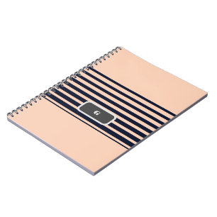 Caderno Espiral Na moda preto e rosa com faixas de monograma