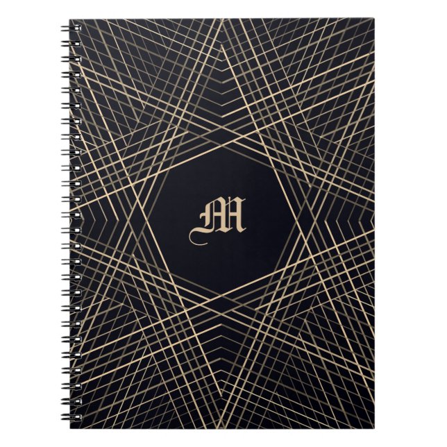 Caderno Espiral Na moda preto Monograma Geométrico Estrela Gótica (Frente)