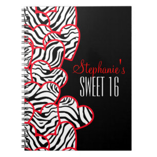 Caderno Espiral Na moda Red Sweet 16 Zebra Heart Design
