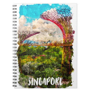 Caderno Espiral Na moda Singapura Asia Watercolor Viagem