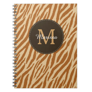 Caderno Espiral Na moda Tawny Brown Zebra Print Monograma e Nome