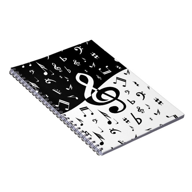 Caderno Espiral Na moda Tremor Wave Negra e Branca (Lado Direito)