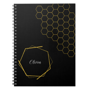 Caderno Espiral Na moda Vintage Hexágonos Geométricos Personalizad