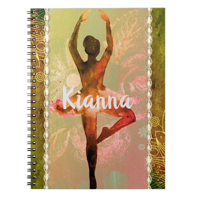 Caderno Espiral Na moda Watercolor Ballerina (Frente)