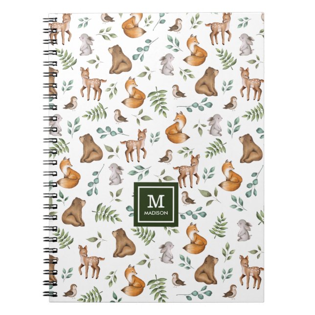 Caderno Espiral Na moda Woodland Animal Forest Greenerescer Monogr (Frente)