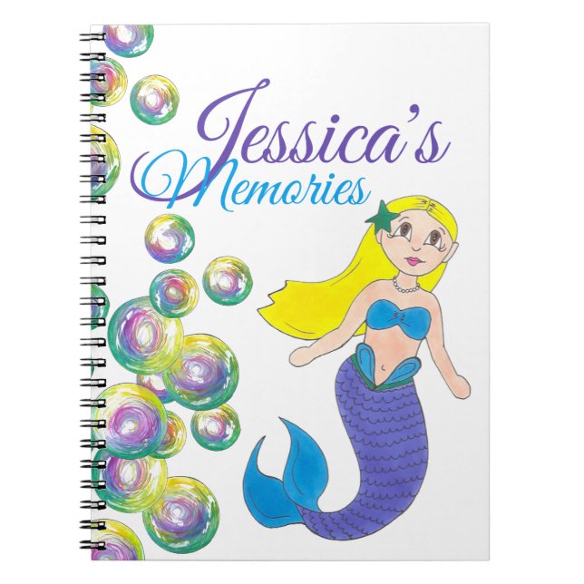 Caderno Espiral Nadação Roxa Azul Sereia Personalizada (Frente)