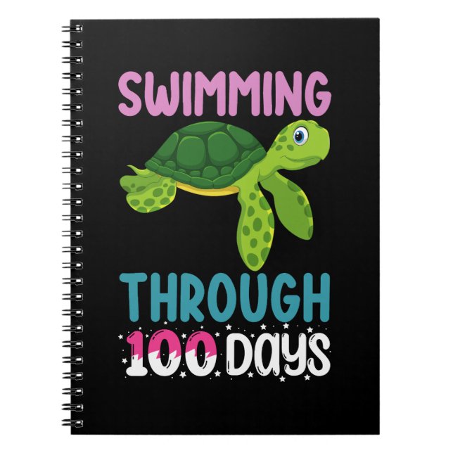 Caderno Espiral Nadar Através De 100 Dias De Tartaruga Escolar (Frente)