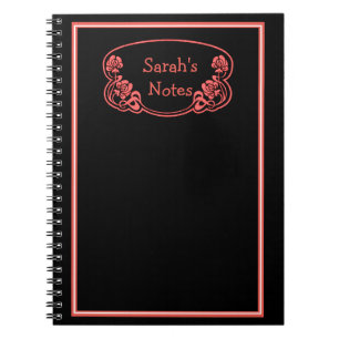 Caderno Espiral Nameplate do Ornamentado com moldura vermelha