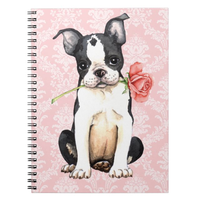 Caderno Espiral Namorados Boston cor-de-rosa Terrier (Frente)