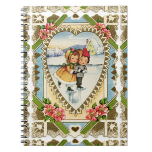 Caderno Espiral Namorados do Victorian com patinagem da menina e