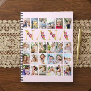 Caderno Espiral Nana Dourada Floral Letters 24 Colagem de Fotos Ve