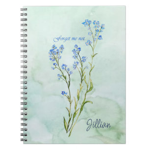 Caderno Espiral Não me esqueça Flor de Jardim Personalizada Aquare