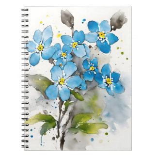 Caderno Espiral Não-me-esqueças - Flores de aquarela