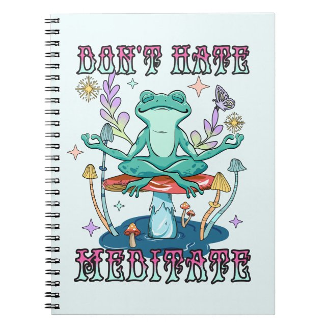 Caderno Espiral Não Odeie, Medite - Meditando Sapo e Flor (Frente)