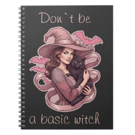 Caderno Espiral Não Seja uma Bruxa Básica Morcego Rosa e Gato Pret