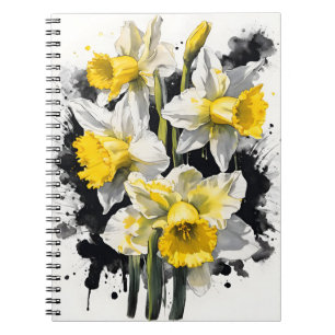 Caderno Espiral Narciso - Flores em aquarela