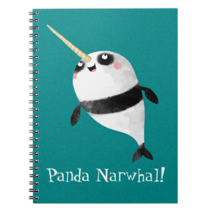 Caderno Espiral Narwhal e panda em um