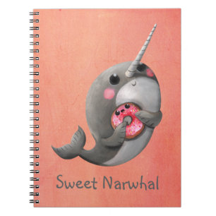 Caderno Espiral Narwhal tímido com rosquinha