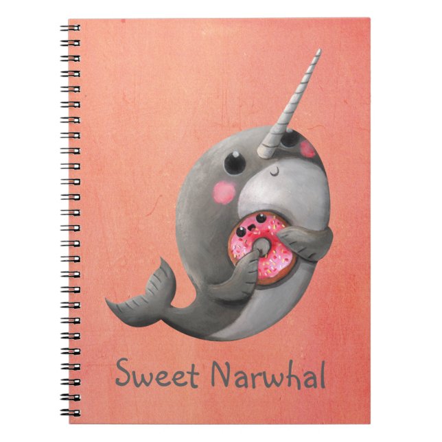 Caderno Espiral Narwhal tímido com rosquinha (Frente)