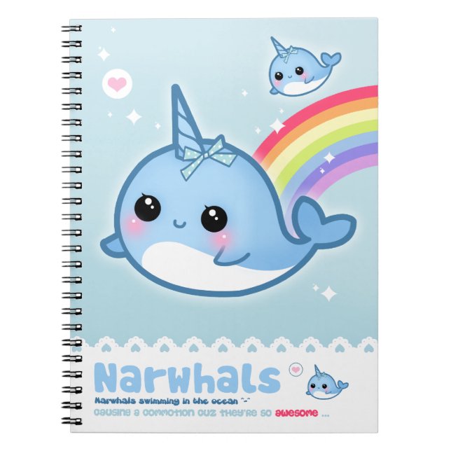 Caderno Espiral Narwhals de Kawaii (Frente)
