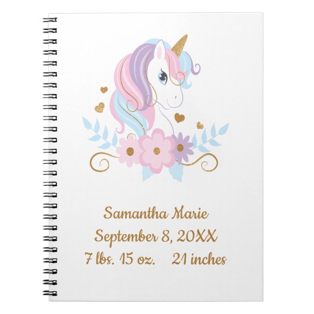 Caderno Espiral Nascença Stats Unicorn Pink Blue Dourado, Girly (Frente)