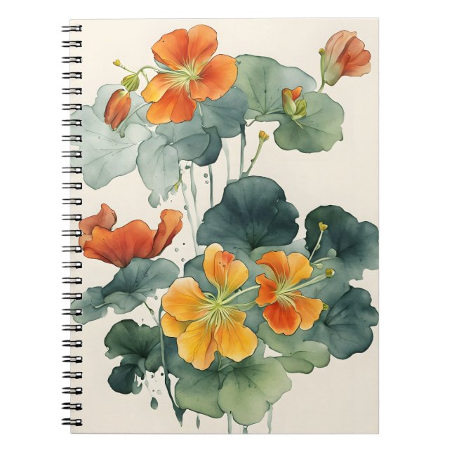 Caderno Espiral Nastúrtio - Flores de aquarela (Frente)