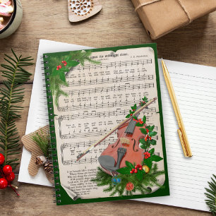 Caderno Espiral Natais vintages Folha de Música com Violino Festiv