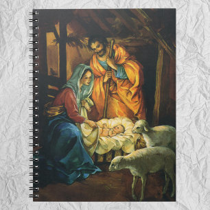 Caderno Espiral Natais vintages Natividade, Jesus bebê em Manger