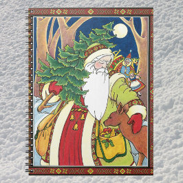 Caderno Espiral Natais vintages, Pai Natal na Floresta