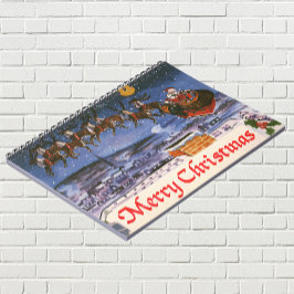 Caderno Espiral Natais vintages Papai Noel Voando Sua Altura