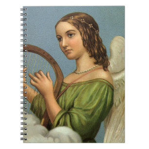 Caderno Espiral Natal Antigo, Anjo Vitoriano com Harpa Musical