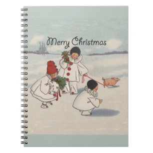 Caderno Espiral Natal Antigo Feliz Meninos da Neve