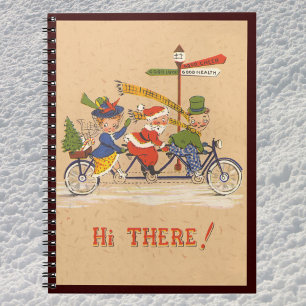 Caderno Espiral Natal Antigo, Papai Noel andando de bicicleta