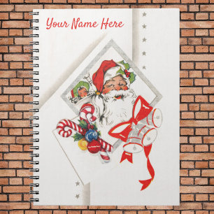 Caderno Espiral Natal Antigo, Papai Noel com Bengalas de Natal