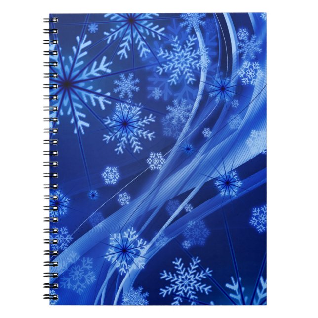 Caderno Espiral Natal Azul Flocos de Neve de inverno (Frente)